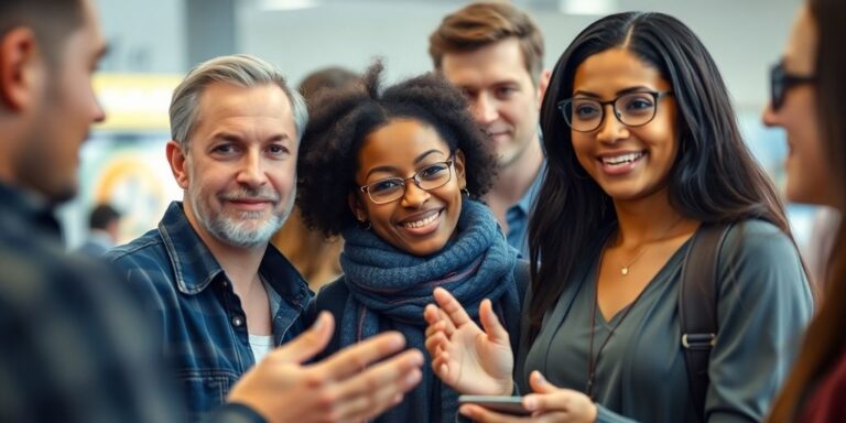 Gruppe von Verbrauchern im Gespräch über Produktauswahl.